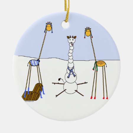 A Very Giraffe Christmas - Snowman Ceramic Ornament