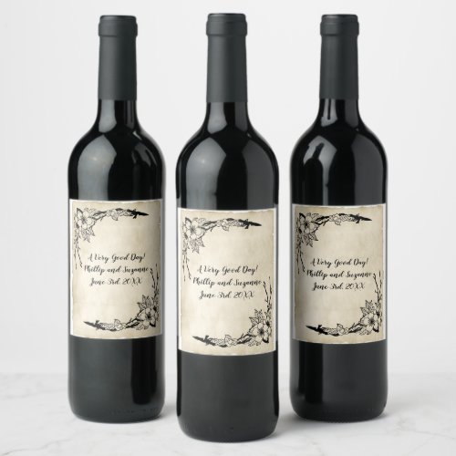 A Very Good Day Vintage Floral Wedding Theme Wine Label
