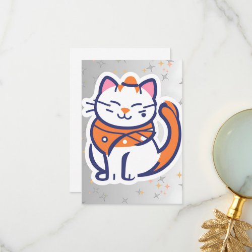 A very happy white and pink tuxedo cat Flat Thank  Thank You Card