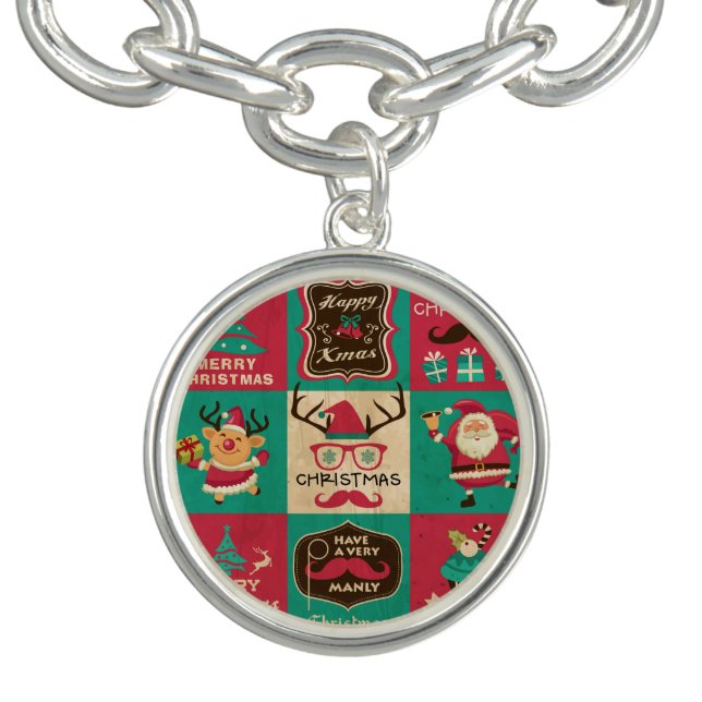 A Very Manly Christmas Moustache Collage Charm Bracelet (Design)