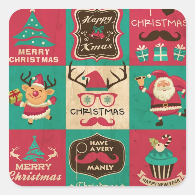 A Very Manly Christmas Moustache Collage Sticker (Front)
