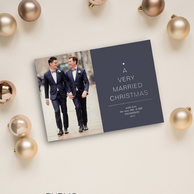 A Very Married Christmas Blue Silver  Foil Holiday Card (Creator Uploaded)