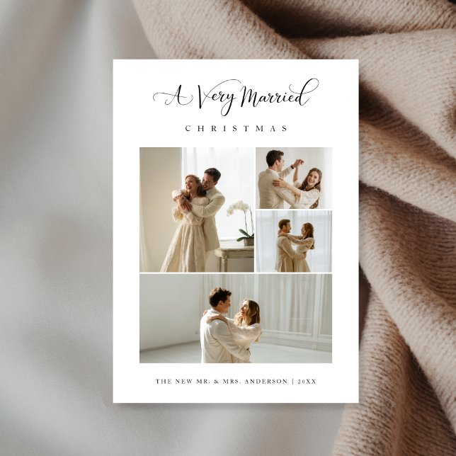 A Very Married Christmas Elegant 4 Photo Holiday Card (Creator Uploaded)