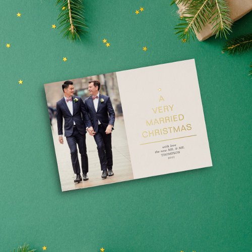 A Very Married Christmas Ivory Gold  Foil Holiday Card