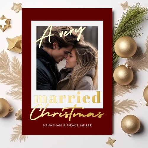 A Very Married Christmas Modern Photo Foil Holiday Card
