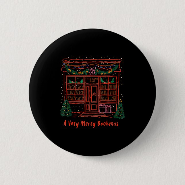 A Very Merry Bookmas Cozy Christmas Bookstore Holi Button (Front)