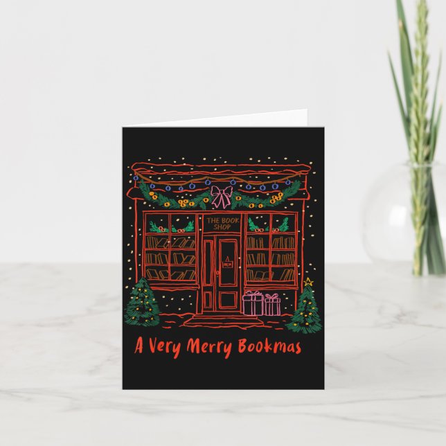 A Very Merry Bookmas Cozy Christmas Bookstore Holi Card (Front)