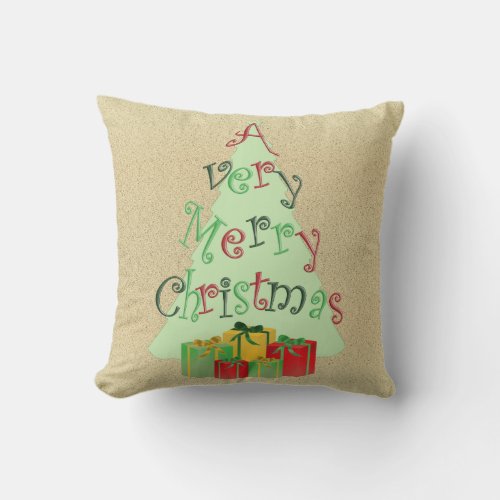 A Very Merry Christmas Burlap_look Throw Pillow