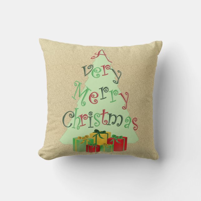 A Very Merry Christmas Burlap-look Throw Pillow (Front)