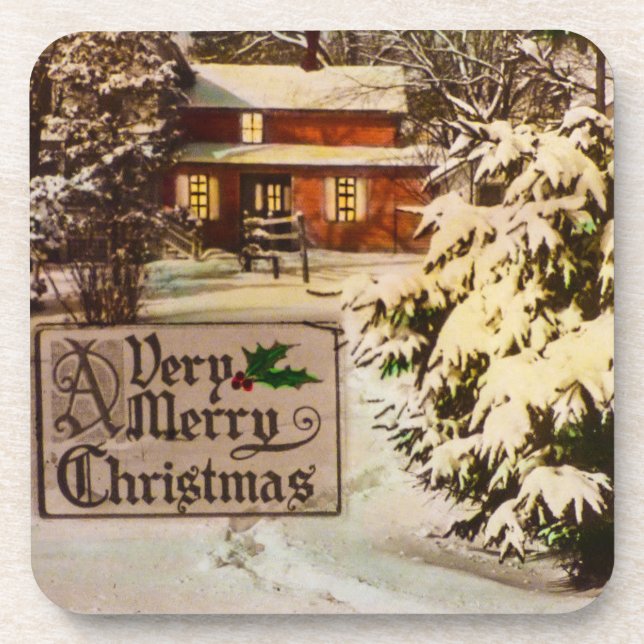 A Very Merry Christmas Classic Traditional Winter  Beverage Coaster (Front)