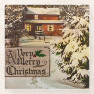 A Very Merry Christmas Classic Traditional Winter  Glass Coaster