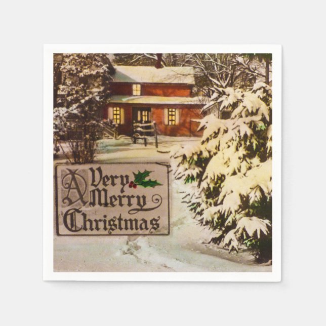 A Very Merry Christmas Classic Traditional Winter Paper Napkins (Front)