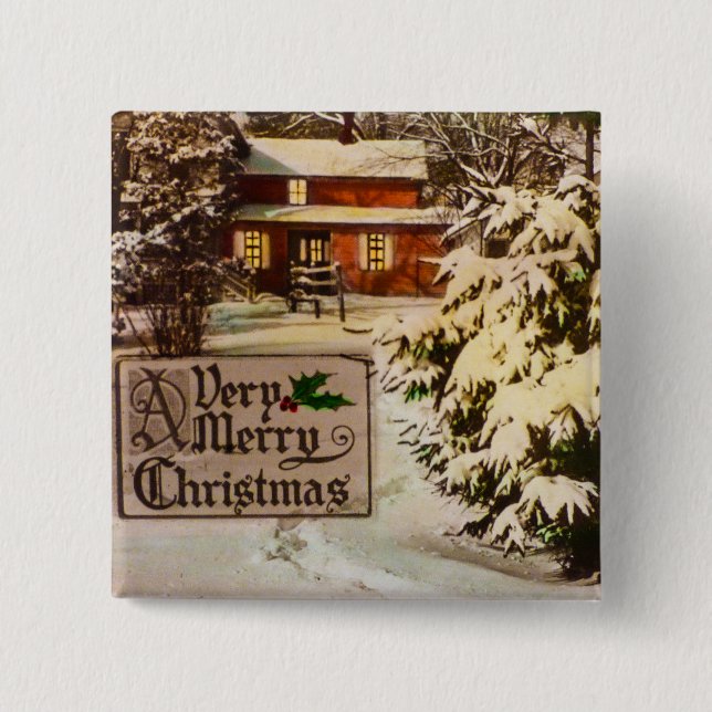 A Very Merry Christmas Classic Traditional Winter Pinback Button (Front)