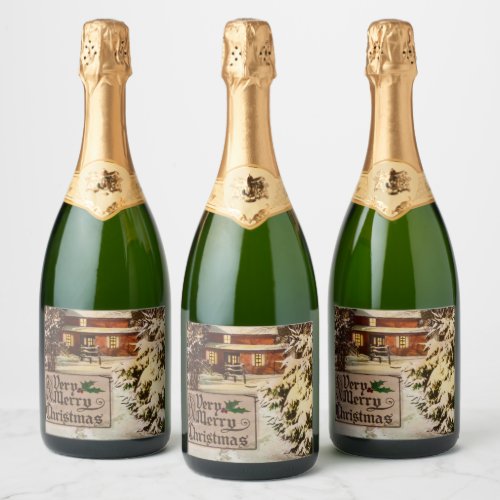 A Very Merry Christmas Classic Traditional Winter  Sparkling Wine Label