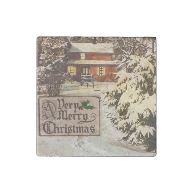 A Very Merry Christmas Classic Traditional Winter  Stone Magnet (Front)