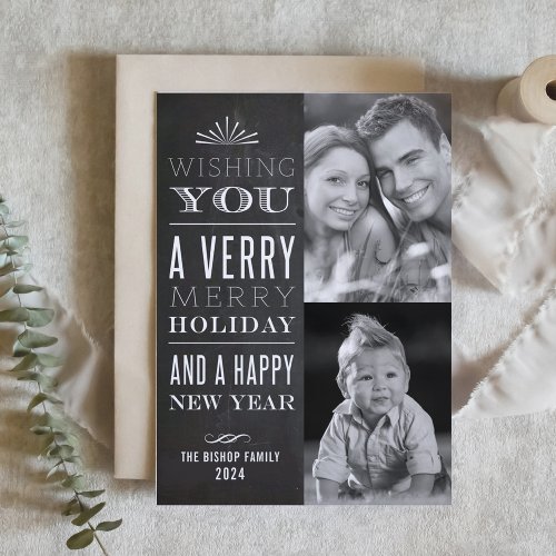 Vintage Typography Chalkboard Holiday Photo Card
