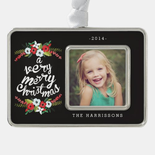 A Very Merry Christmas Floral Black Personalized Christmas Ornament