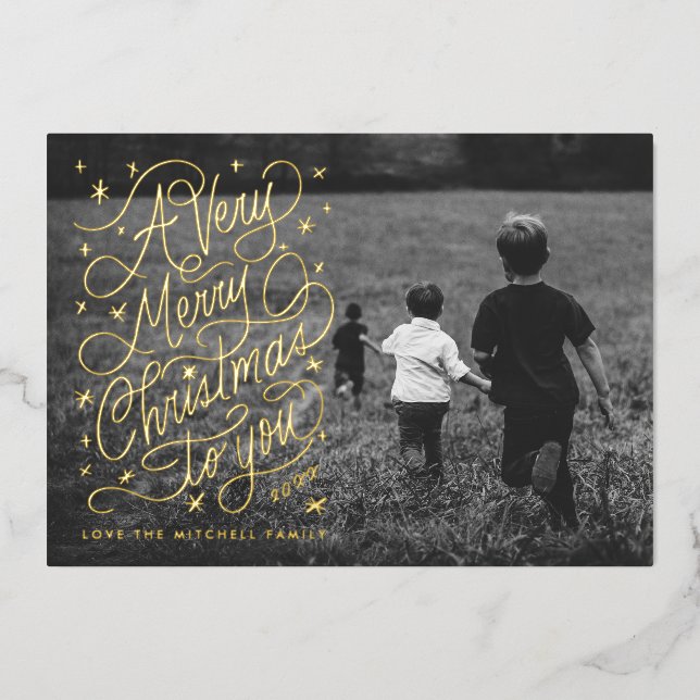 A Very Merry Christmas Hand-Lettering Photo Card  (Front)