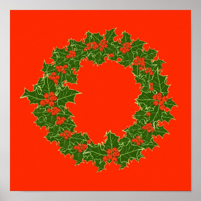 A Very Merry Christmas Holly Wreath Poster (Front)