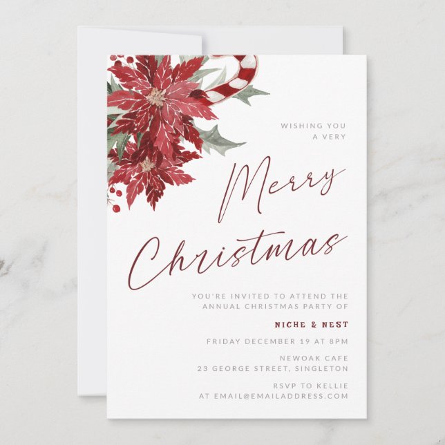 A Very Merry Christmas Party Flower Candy Cain Invitation (Front)