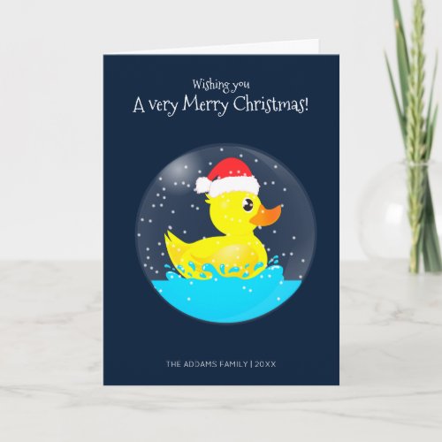 A Very Merry Christmas Snowglobe Rubber Duck Card