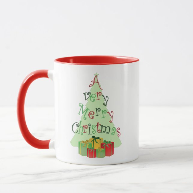 A Very Merry Christmas Tree and Gifts Holiday Mug (Left)
