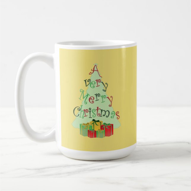 A Very Merry Christmas Tree and Gifts Holiday Mugs (Left)