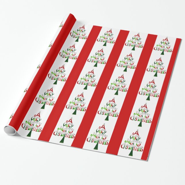 A Very Merry Christmas Tree Wrapping Paper (Unrolled)