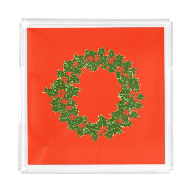 A Very Merry Christmas Wreath  Acrylic Tray (Front)