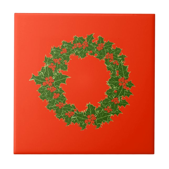 A Very Merry Christmas Wreath  Ceramic Tile (Front)