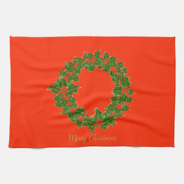 A Very Merry Christmas Wreath   Kitchen Towel (Horizontal)