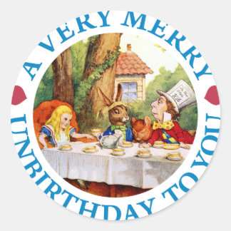 A VERY MERRY UNBIRTHDAY TO YOU CLASSIC ROUND STICKER