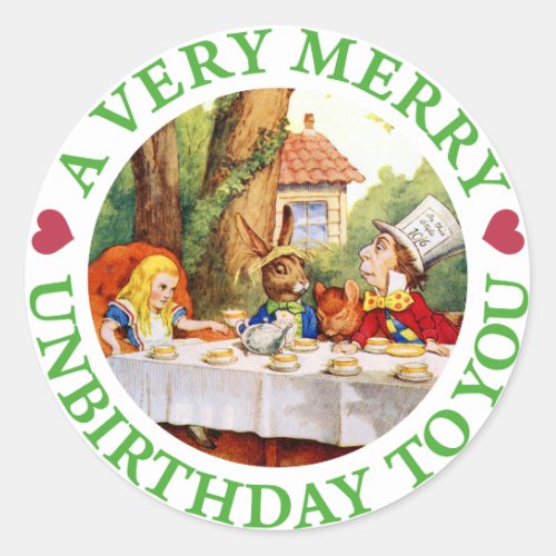 A VERY MERRY UNBIRTHDAY TO YOU CLASSIC ROUND STICKER