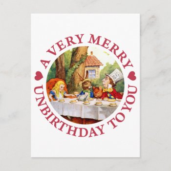 A Very Merry Unbirthday To  You! Holiday Postcard by All_Around_Alice at Zazzle