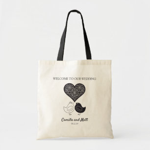 A Very Modern Birds with Ornamented Heart Design Tote Bag