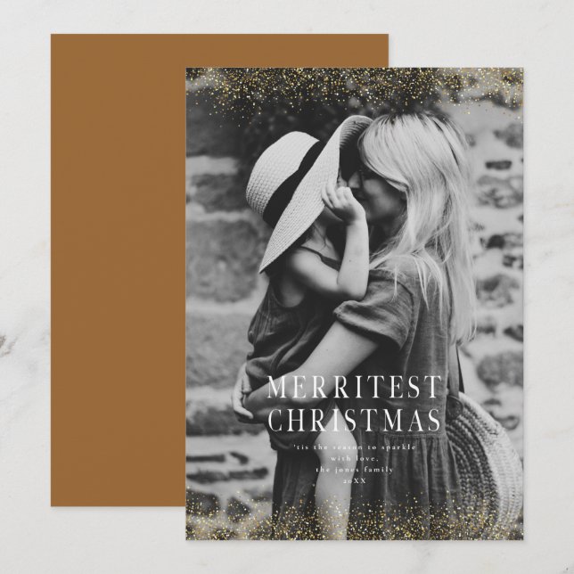 A Very Sparkly Merry Christmas Glitter Gold Photo  Invitation (Front/Back)