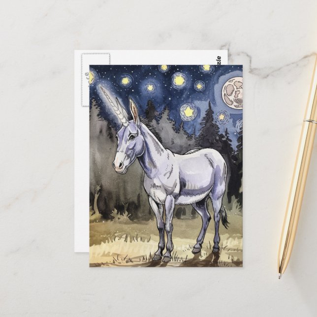 A Very Sweet Donkey Unicorn Postcard (Front/Back In Situ)