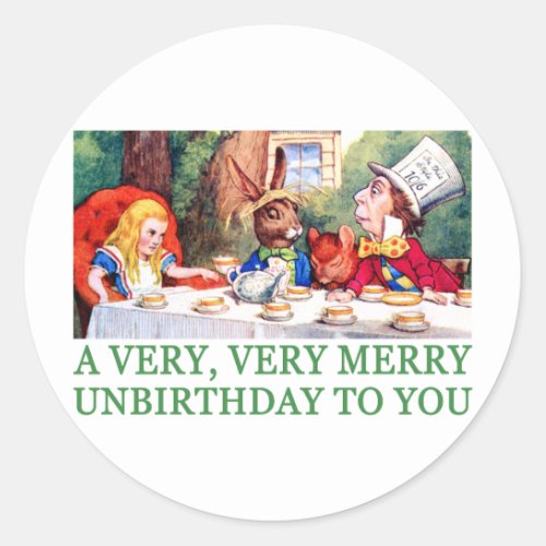 A VERY VERY MERRY UNBIRTHDAY TO YOU CLASSIC ROUND STICKER