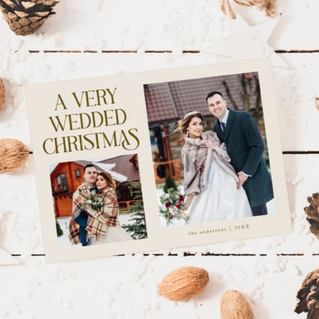 A Very Wedded Christmas Newlywed Photo Cream Holiday Card (Creator Uploaded)