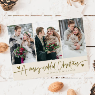 A Very Wedded Christmas Newlywed Photo Cream Holiday Card