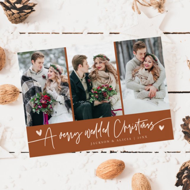 A Very Wedded Christmas Newlywed Photo Terracotta Holiday Card (Creator Uploaded)
