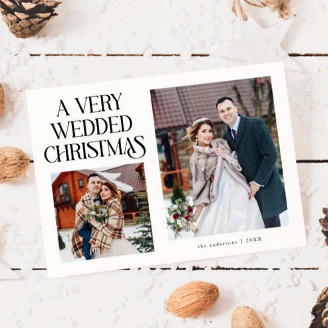 A Very Wedded Christmas Newlywed Photo White Holiday Card (Creator Uploaded)