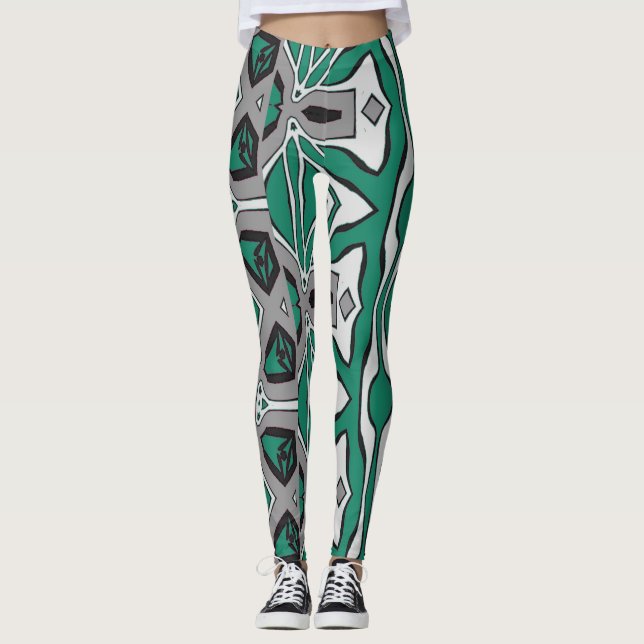A vibrant abstract green "Ratti_Creative_Arts" Leggings (Front)