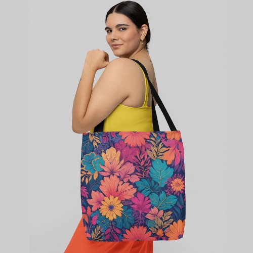 A vibrant and colorful floral pattern  tote bag