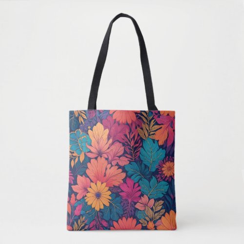 A vibrant and colorful floral pattern  tote bag