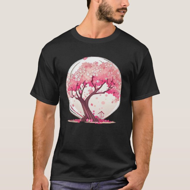 A Vibrant and Inspiring Cherry Blossom Sphere Tree T-Shirt (Front)