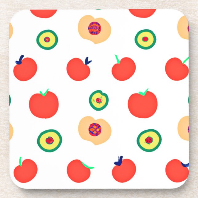 A Vibrant Apples Fruit Patterns Design   Beverage Coaster (Front)