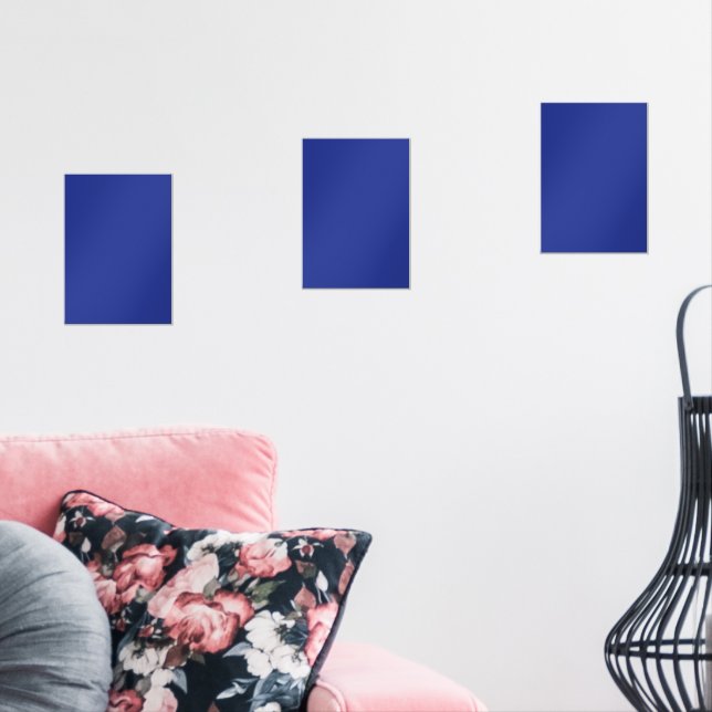A vibrant blue backdrop with a clean white square  wall art sets (Livingroom)