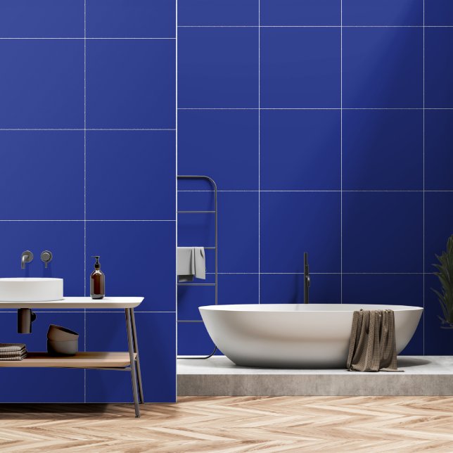 A vibrant blue backdrop with a clean white square  wallpaper  (Bathroom)