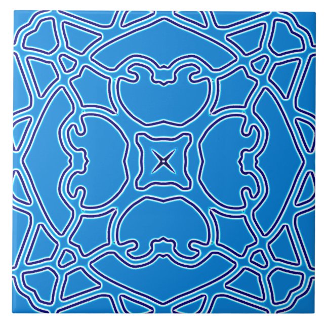 A vibrant blue color classic pattern ceramic  tile (Front)